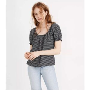 Texture & Thread Madewell Stripe Peasant Visit Top Deep Navy Ellis Stripe- Sz M